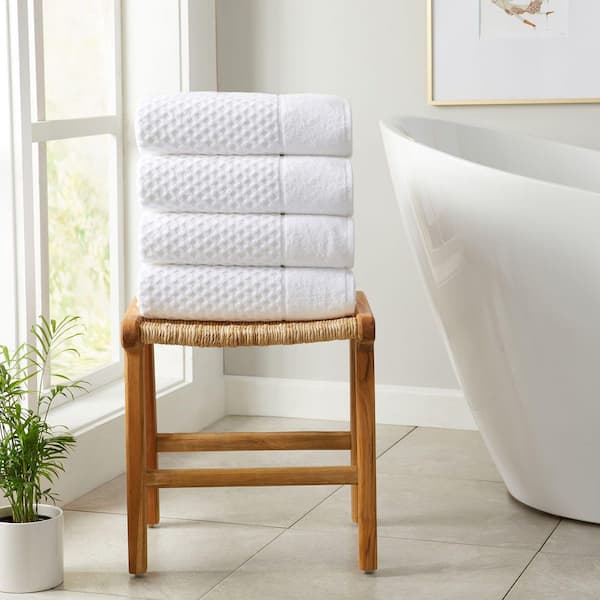 FRESHFOLDS Optic White Ultra-Soft 100% Cotton Diamond Waffle 4-Pack Bath Towels