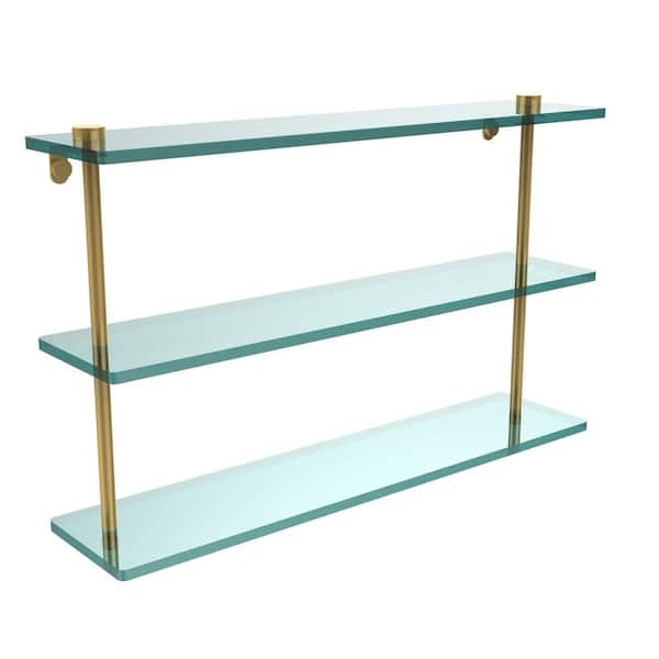 Allied Brass 22 in. L x 15 in. H x 5 in. W 3-Tier Clear Glass Bathroom Shelf in Polished Brass