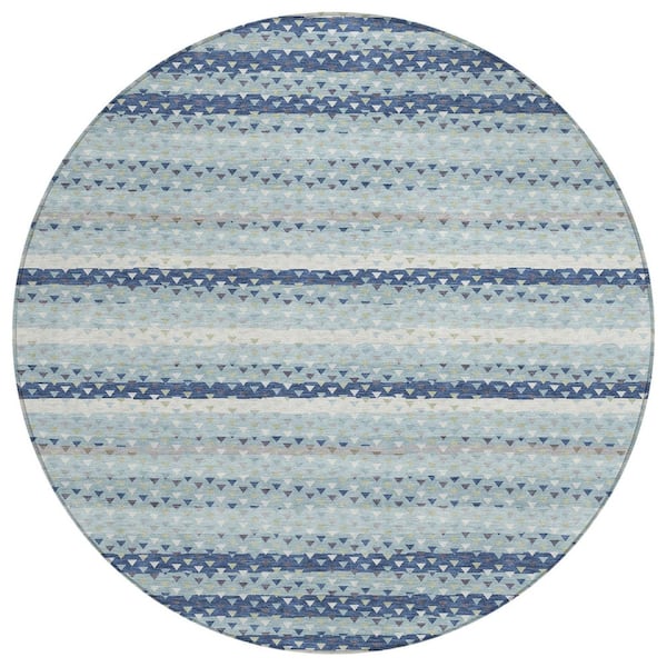 Chantille Machine Washable Indoor/Outdoor Abstract ACN2823 Spa 8 ft. x 8 ft. Round Rug