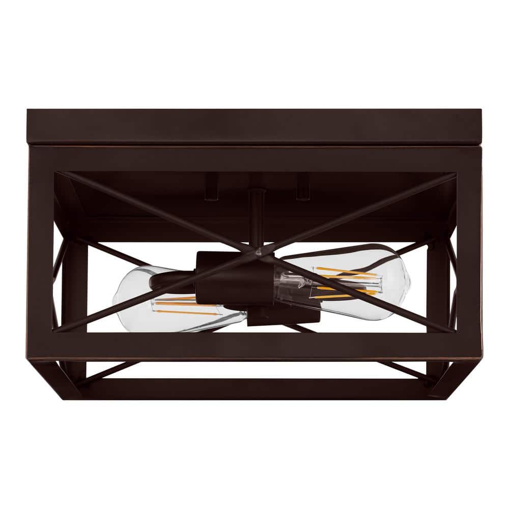 Harwood 12.5 in. 2-Light Royal Bronze Flush Mount Ceiling Light with Cage S