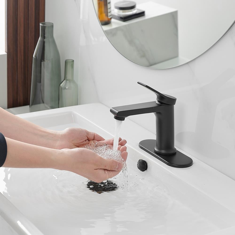 Matte Black Single-Handle Bathroom Faucet with Nickel Finish