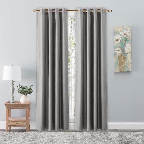RICARDO Grey Woven Grommet Room Darkening Curtain - 56 in. W x 84 in. L