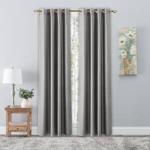 Grey Woven Grommet Room Darkening Curtain - 56 in. W x 96 in. L