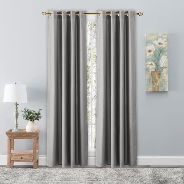 RICARDO Grey Woven Grommet Room Darkening Light Filtering Curtain (Single Panel)  - 56 in. W x 96 in. L