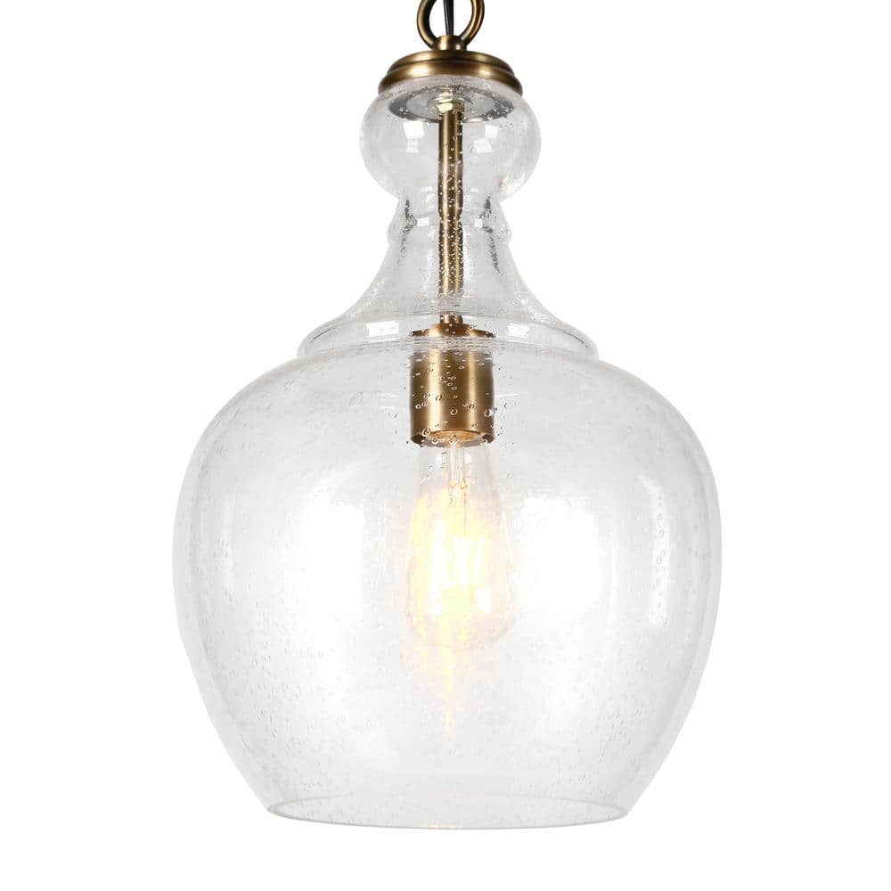 Verona 1-Light Brass Pendant with Seeded Glass Shade