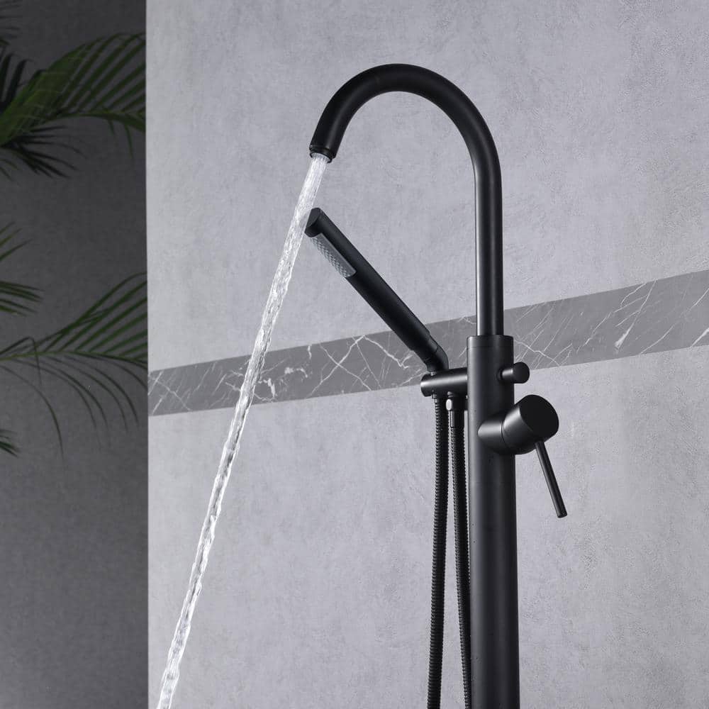 Matte Black Freestanding Tub Faucet with Hand Shower