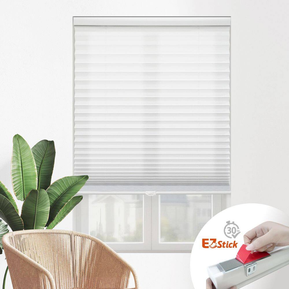 White Cordless Light Filtering EZ Stick No Tools No Drill Polyester Pleated Shades-39 in. W x 60 in. L price history on PriceWatchPro