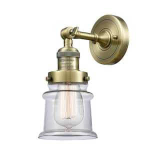 Canton 1-Light Clear, Antique Brass Wall Sconce with Clear Glass Shade