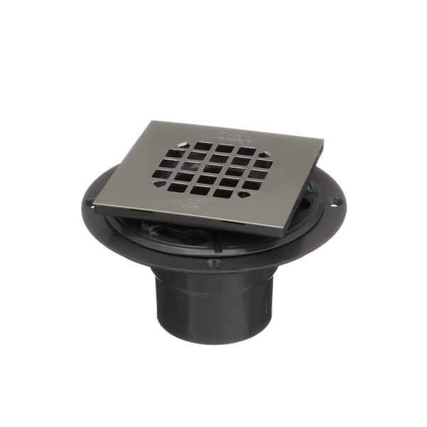 3 in. Round Black PVC Shower Drain with 4-3/16 in. Square Stainless Steel Drain Cover