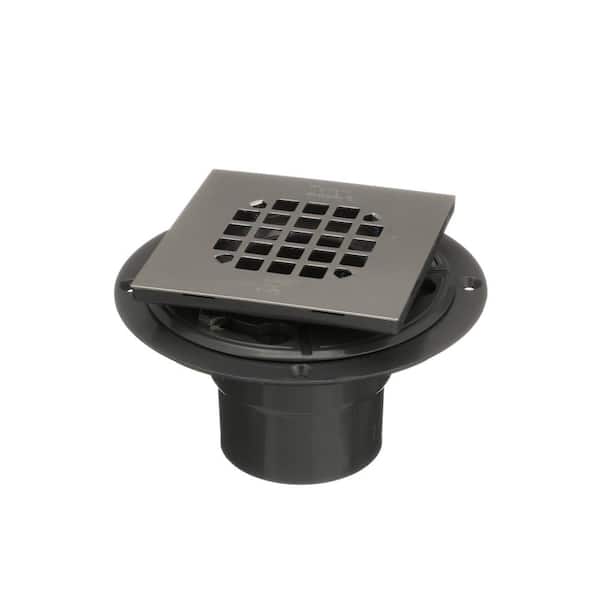 OATEY 3 in. Round Black PVC Shower Drain with 4-3/16 in. Square Stainless Steel Drain Cover