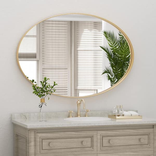 PAIHOME 22 in. W x 30 in. H Medium Oval Mirrors Metal Framed Wall Mirrors  Bathroom Vanity Mirror Decorative Mirror in Gold HD-22301-DOGD The Home  Depot