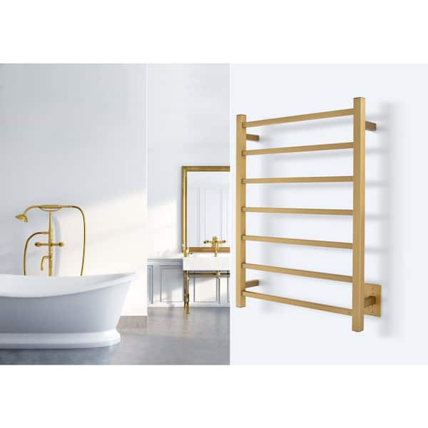 7-Bar Tahoe Towel Warmer, Hardwired, Gold Stainless Steel