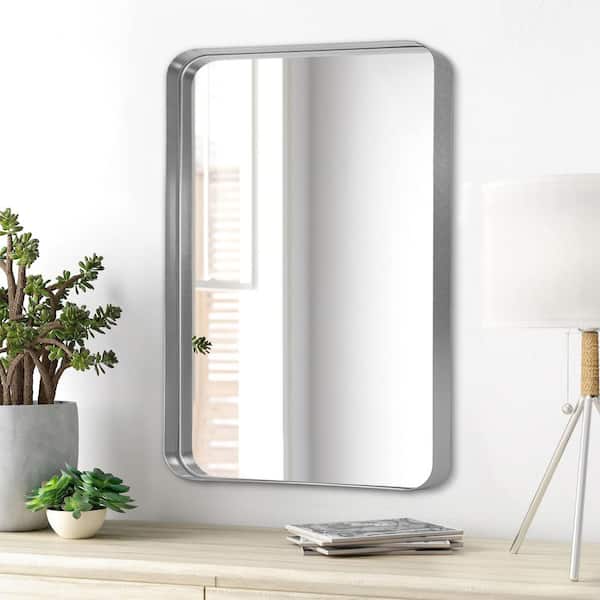 Lirago 22 in. W x 32 in. H Deep Frame Wall Decorative Mirror in Silver