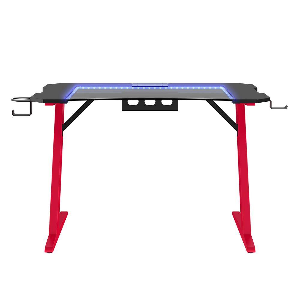Ruby Red 48'' Tempered Glass Gaming Desk with USB & Headphone Hook