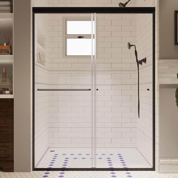 ES-DIY 50-54 in. W x 72 in. H Sliding Framed Shower Door in Matte Black with 1/4 in. (6 mm) Tempered Clear Glass