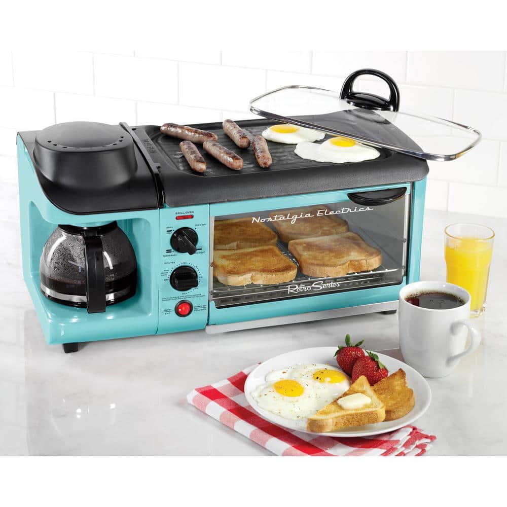 3 in 1 Breakfast Station, Electric Retro Toaster Breakfast Machine Sandwich  Maker with Detachable Non-stick Coating Plate,Stockpot with Glass