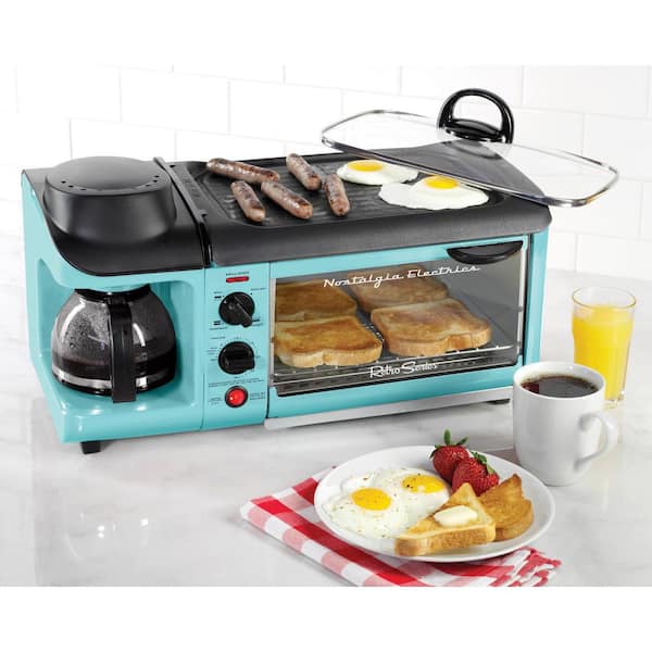 Nostalgia Retro 3-in-1 Aqua Electric Breakfast Station,With Non Stick Die  Cast Grill/Griddle,4 Slice Toaster Oven and Coffee Maker BST3AQ - The Home  Depot