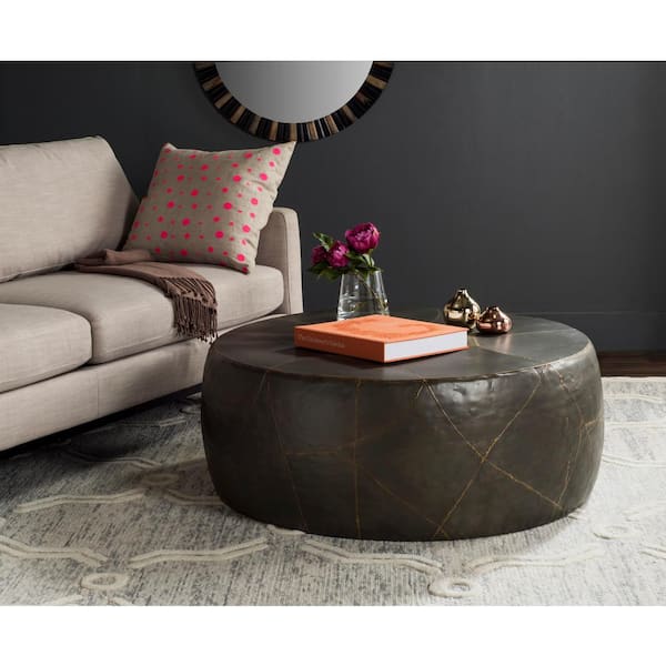 SAFAVIEH Vernice 41 in. Brown Large Round Metal Coffee Table