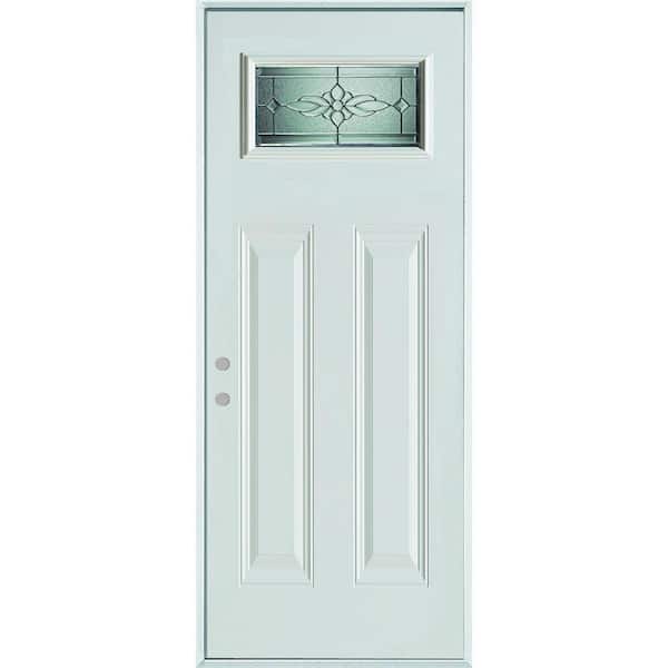 Stanley Doors 36 in. x 80 in. Victoria Zinc Rectangular Lite 2-Panel Prefinished White Right-Hand Inswing Steel Prehung Front Door