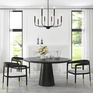 8-Light Traditional Matte Black Farmhouse Candle Height Adjustable Chandelier