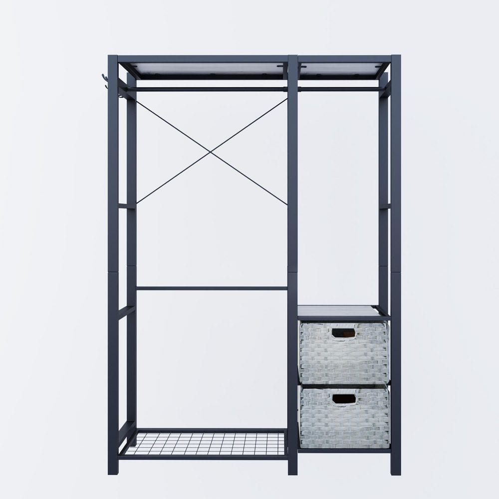 Gray Metal Garment Clothes Rack with Shelves 2 Wicker Drawers and 4 Hooks Heavy Duty Closet Organizer price history on PriceWatchPro