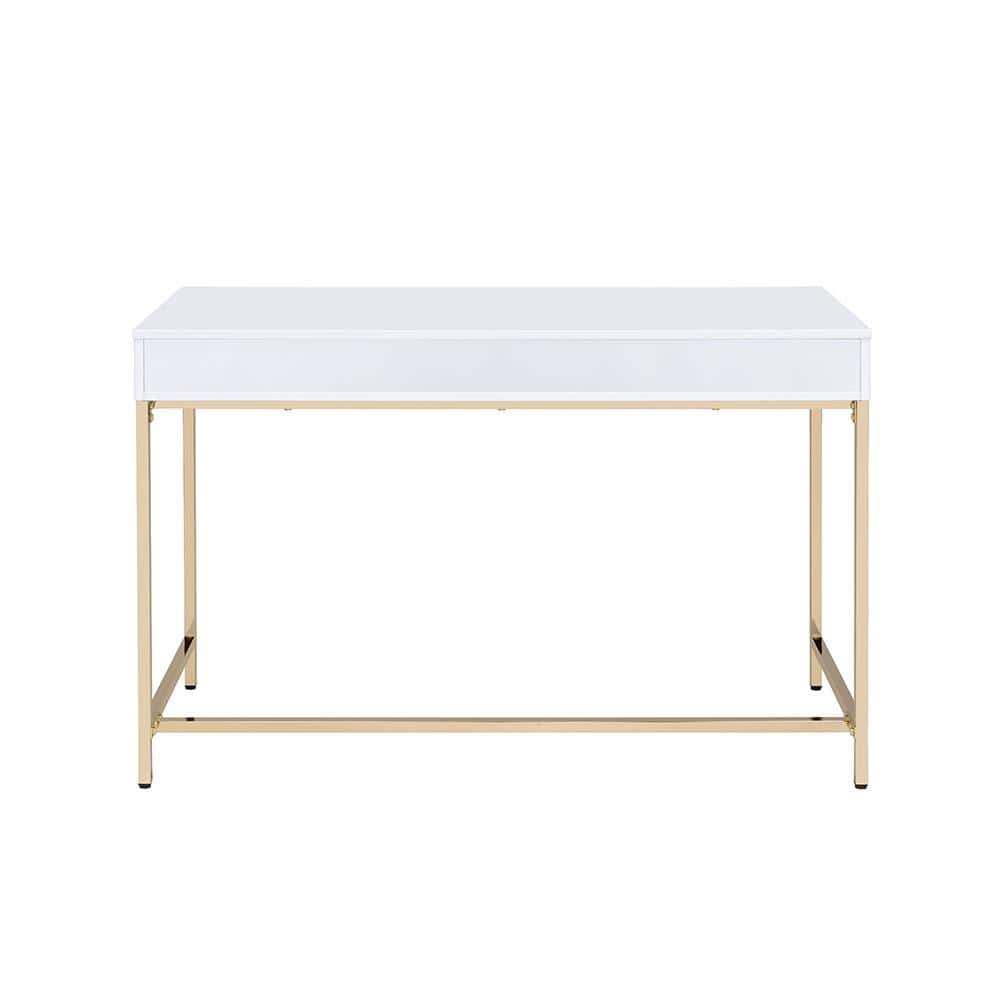 Contemporary White High Gloss 52" Office Desk with Gold Accents
