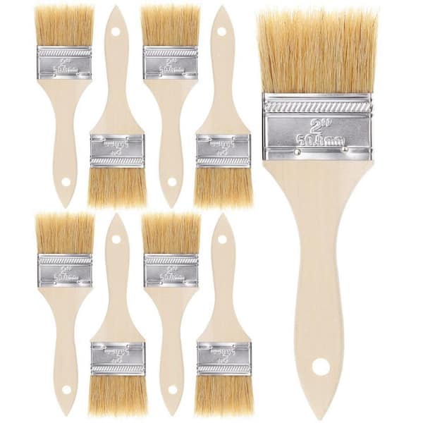 Dracelo 2 in. Flat Paint Brush Set Natural Bristles Paint Brushes (9-Pack)
