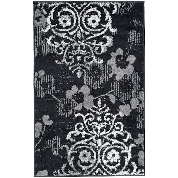 SAFAVIEH Adirondack Black/Silver Doormat 3 ft. x 4 ft. Floral Area Rug