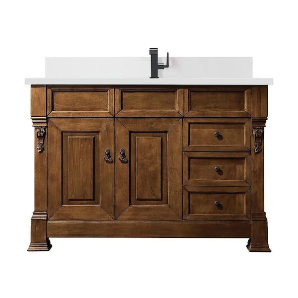 James Martin Vanities Brookfield 48.0 in. W x 23.5 in. D x 34.3 in. H Bathroom Vanity in Country Oak with White Zeus Silestone Quartz Top