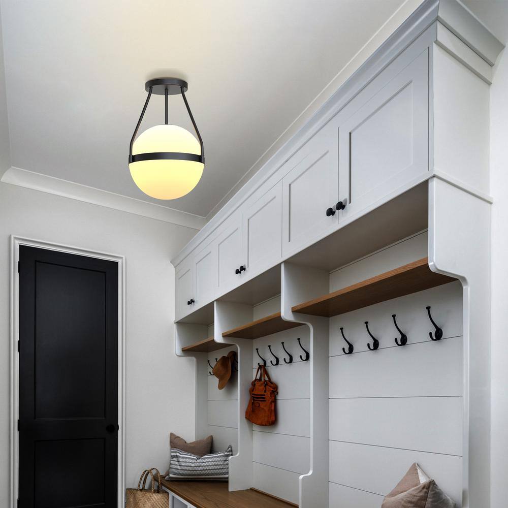 Black Metal Globe Ceiling Light with Frosted Glass Shade