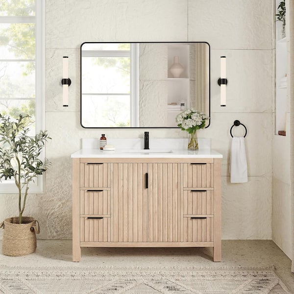 Shenzhen 48 in.W x 22 in.D x 33.9 in.D Single Bath Vanity in Aged Natural Oak with White Engineered Stone Top
