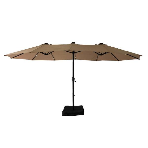 Mondawe 15 Ft Patio Market Umbrella, 15 Ft Patio Umbrella With Solar Lights And Base