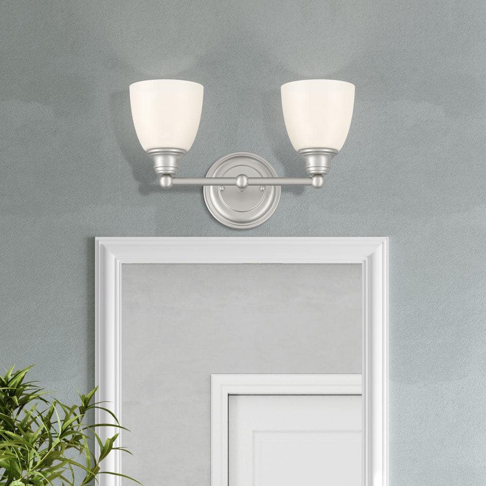 Somerville Brushed Nickel 2-Light Vanity with Satin Opal White Glass