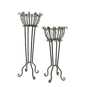 39.37 in. Tall Antique Blue Iron Basket Plant Stands (Set of 2)