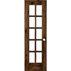 24 in. x 80 in. Knotty Alder Left-Handed 10-Lite Clear Glass Red Mahogany Stain Wood Single Prehung Interior Door