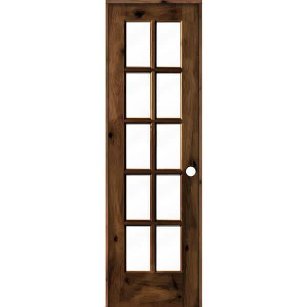 Krosswood Doors 24 in. x 80 in. Knotty Alder Left-Handed 10-Lite Clear Glass Red Mahogany Stain Wood Single Prehung Interior Door