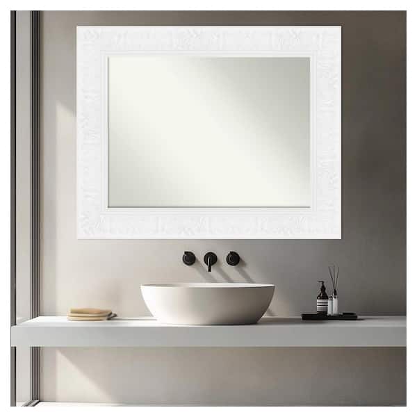 Luxe White 24.75 in. x 30.75 in. Non-Beveled Traditional Rectangle Framed Bathroom Wall Mirror
