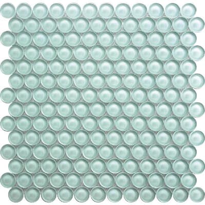 Ice 12 in. x 12 in. Penny Round Polished Glass Mosaic Wall and Floor Tile (5 sq. ft./Case) (5-Pack)