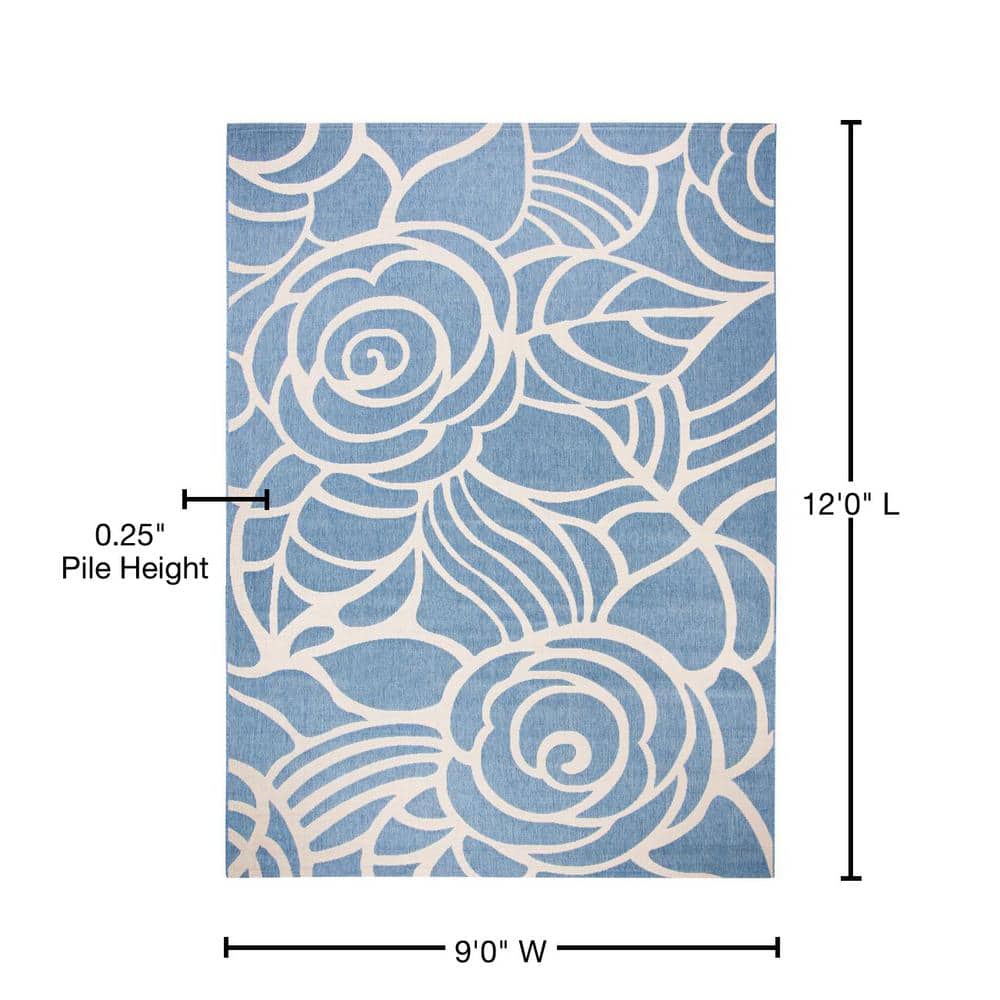 Reversible Blue/Beige Synthetic 9' x 12' Easy-Care Area Rug