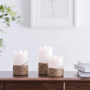Hemp Rope LED Flameless Pillar Candles Set of 3 White Candles with Rope Comes with Remote Control