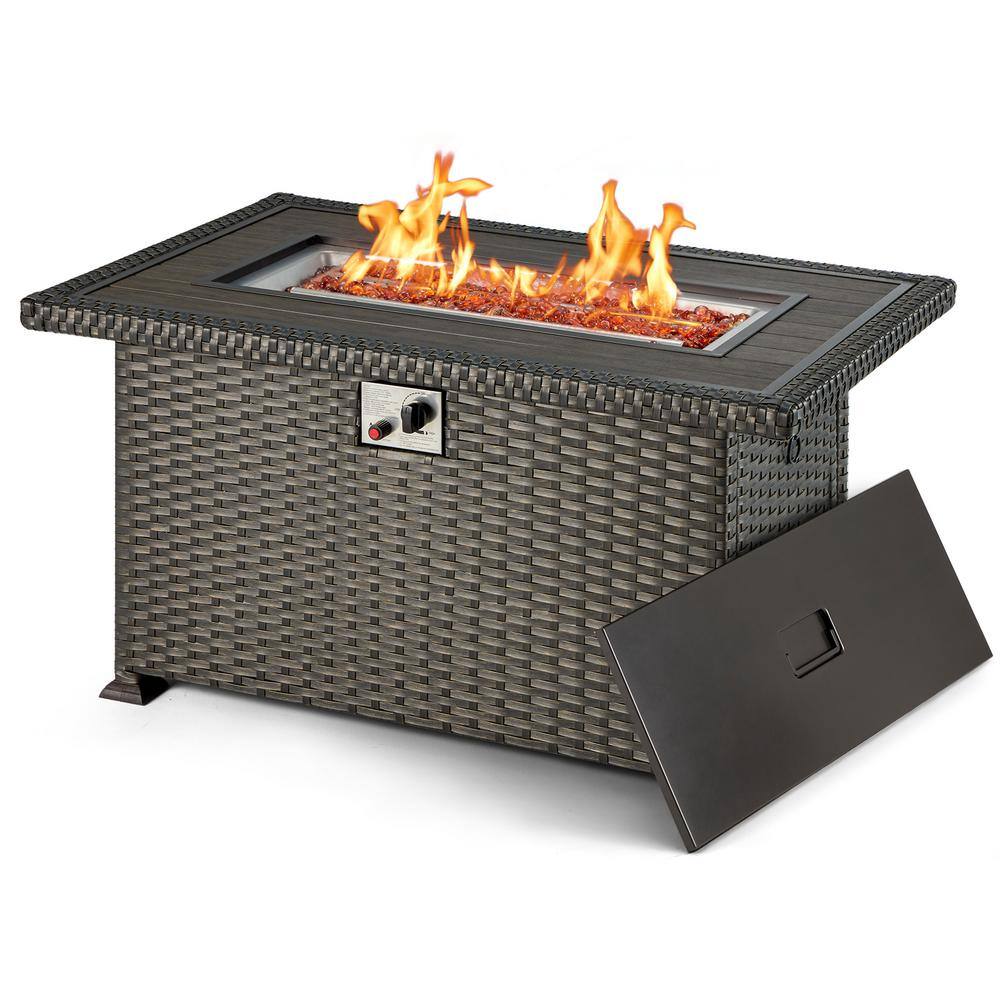 Cesicia 44 in. Black Wicker Auto-Ignition Propane Gas Fire Pit Table ...