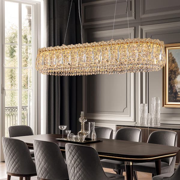 39 in. Modern Brass Crystal 1-Light Island Chandelier for Dining Room with Crystal Shades