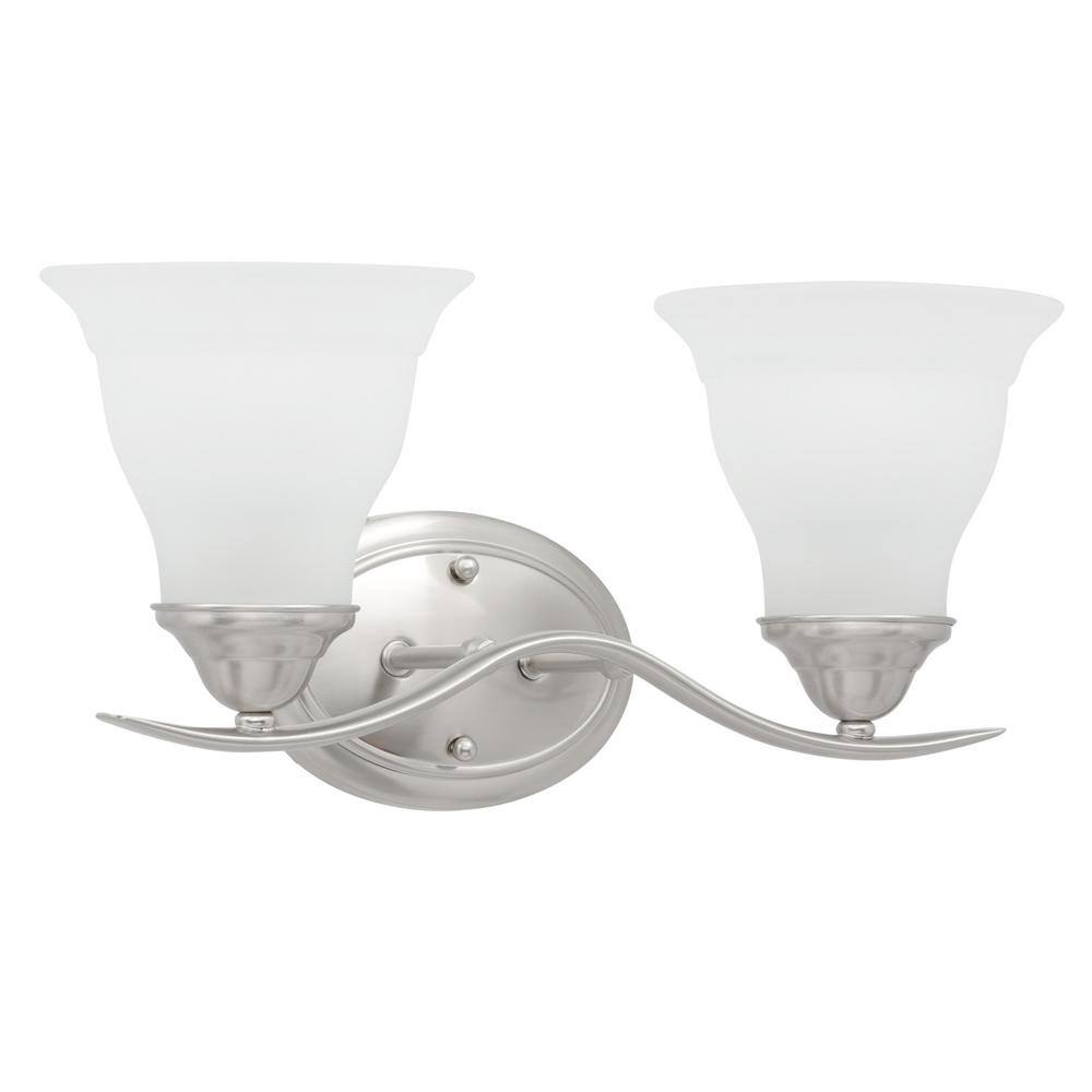 Trinity Brushed Nickel 2-Light Bath Vanity with Etched Glass Shades