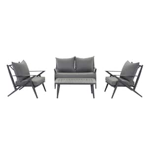 Lucky Grey 4-Pieces Aluminum Patio Seating Group with Grey Cushions