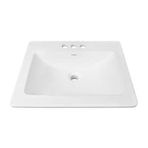 Rectangular 21 in. W Viterous China Drop-In Sink Bathroom Sink in White with 3-Faucet Holes