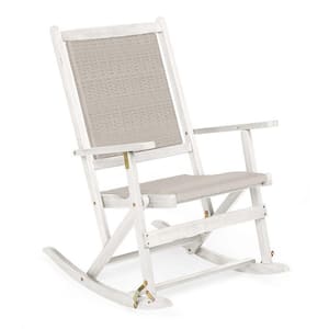32 in. x 36 in. Ivory Claytor Folding Eucalyptus Wood Outdoor Rocking Chair