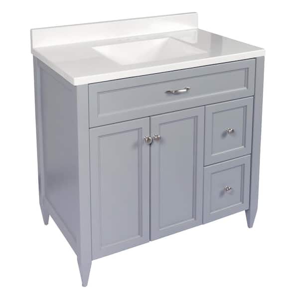 Ella Vail 37 in. W x 22 in. D x 36 in. H Bath Vanity in Gray with White Cultured Marble Top with Backsplash
