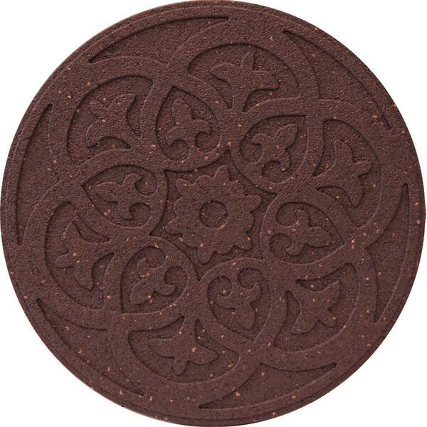 Envirotile Reversible Scroll 18 in. x 18 in. Terra Cotta Round Rubber Stepping Stone
