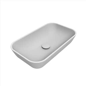 Mist 23.6 in. Matte White Rectangular Vessel Sink with Matching Pop-UP Drain