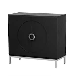 34.00 in. W x 15.50 in. D x 31.90 in. H Black Linen Cabinet with Solid Wood Veneer and Metal Leg Frame